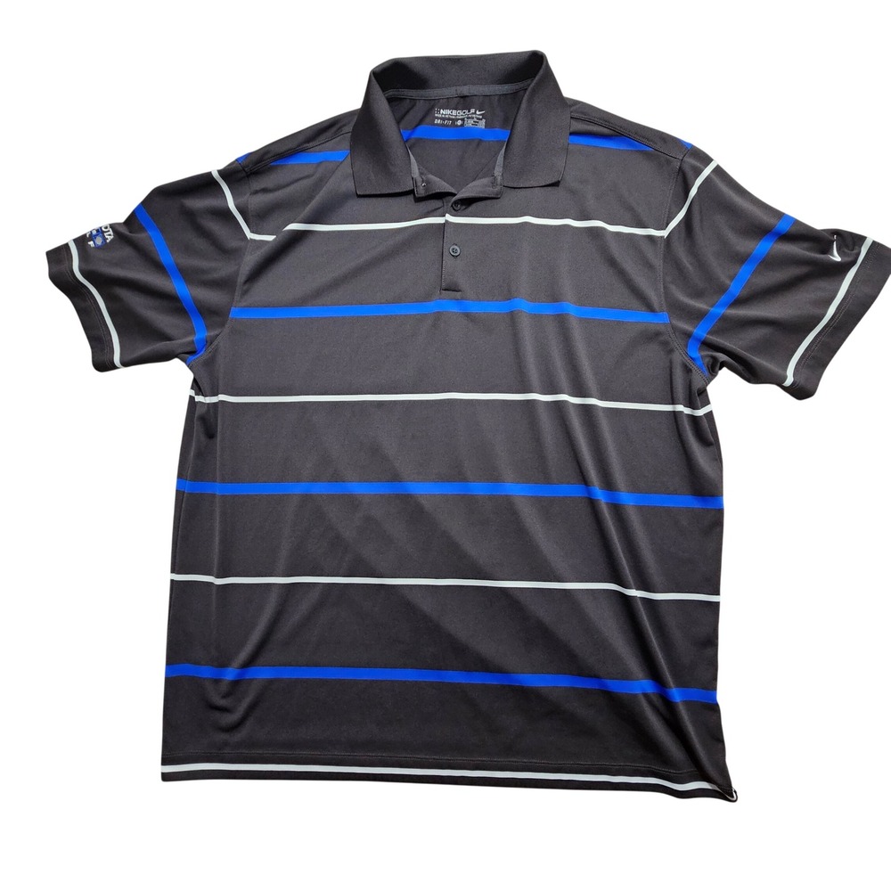 Nike Golf Mens Dri-FIT Striped Polo Shirt Black Blue Lake Wissota XL 358364-059